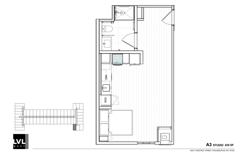 Floor plan for studio, 1 bath, 425 sqft
